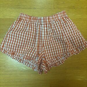 Loucia Orange Georgia Gingham Preppy Coastal Fisherman Ruffle Hem Boxer Shorts S